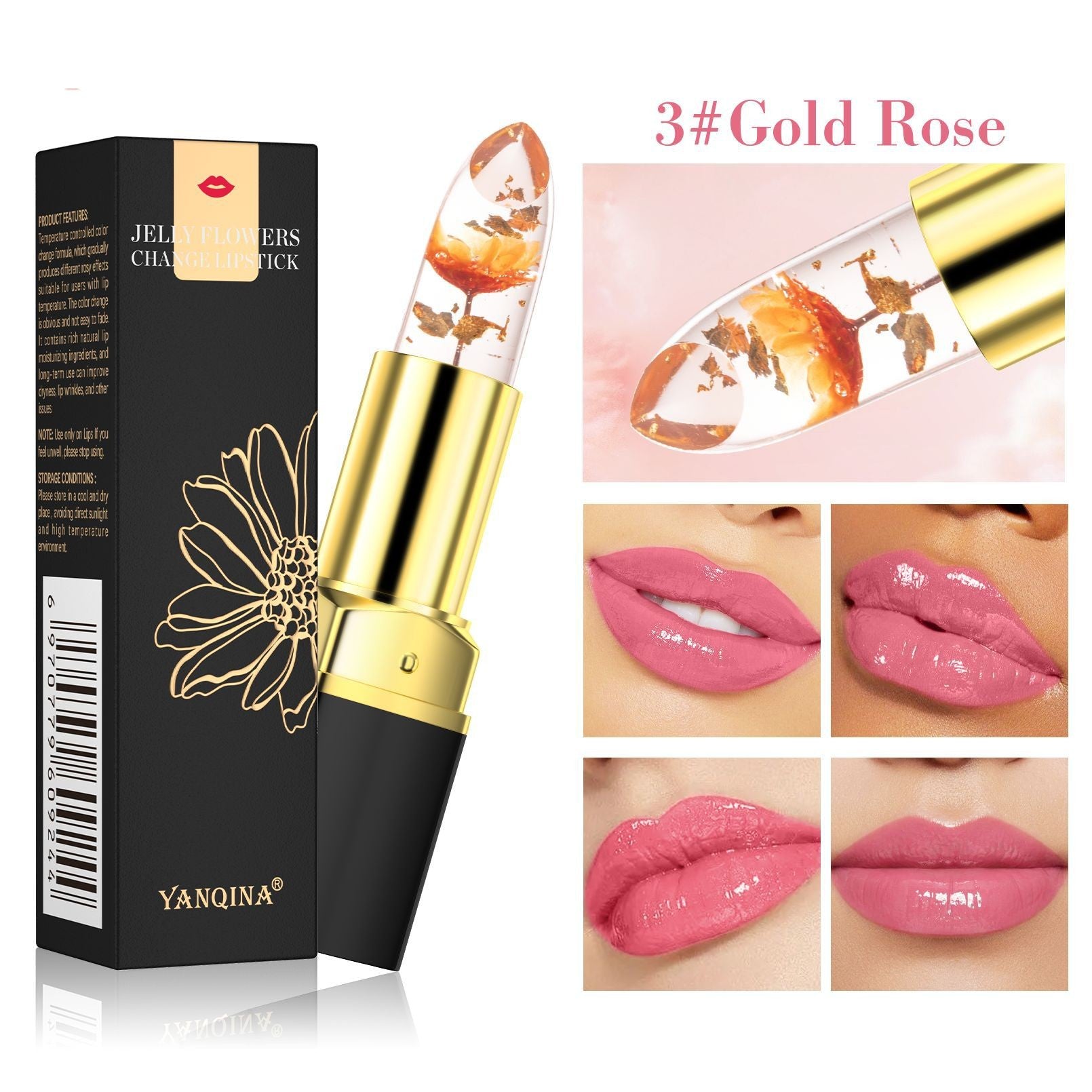 Petal Flower Color Changing No Stain On Cup Temperature Change Lipstick Three-color Jelly Lipstick Petal Flower Color Changing No Stain On Cup Temperature Change Lipstick Three-color Jelly Lipstick